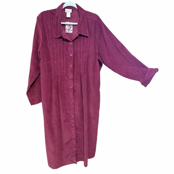 The Vermont Country Store Dresses & Skirts - Vermont Country Store Burgundy Corduroy Shirt Dress Plus Size 2X NWOT modest